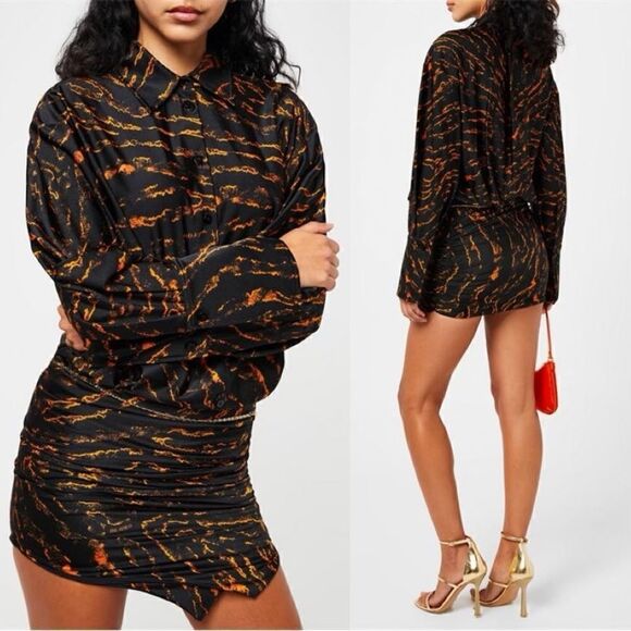 NWT The Attico Mini Black Shirt Dress Tiger Abstract Patterned 970€ Size S - Picture 1 of 17